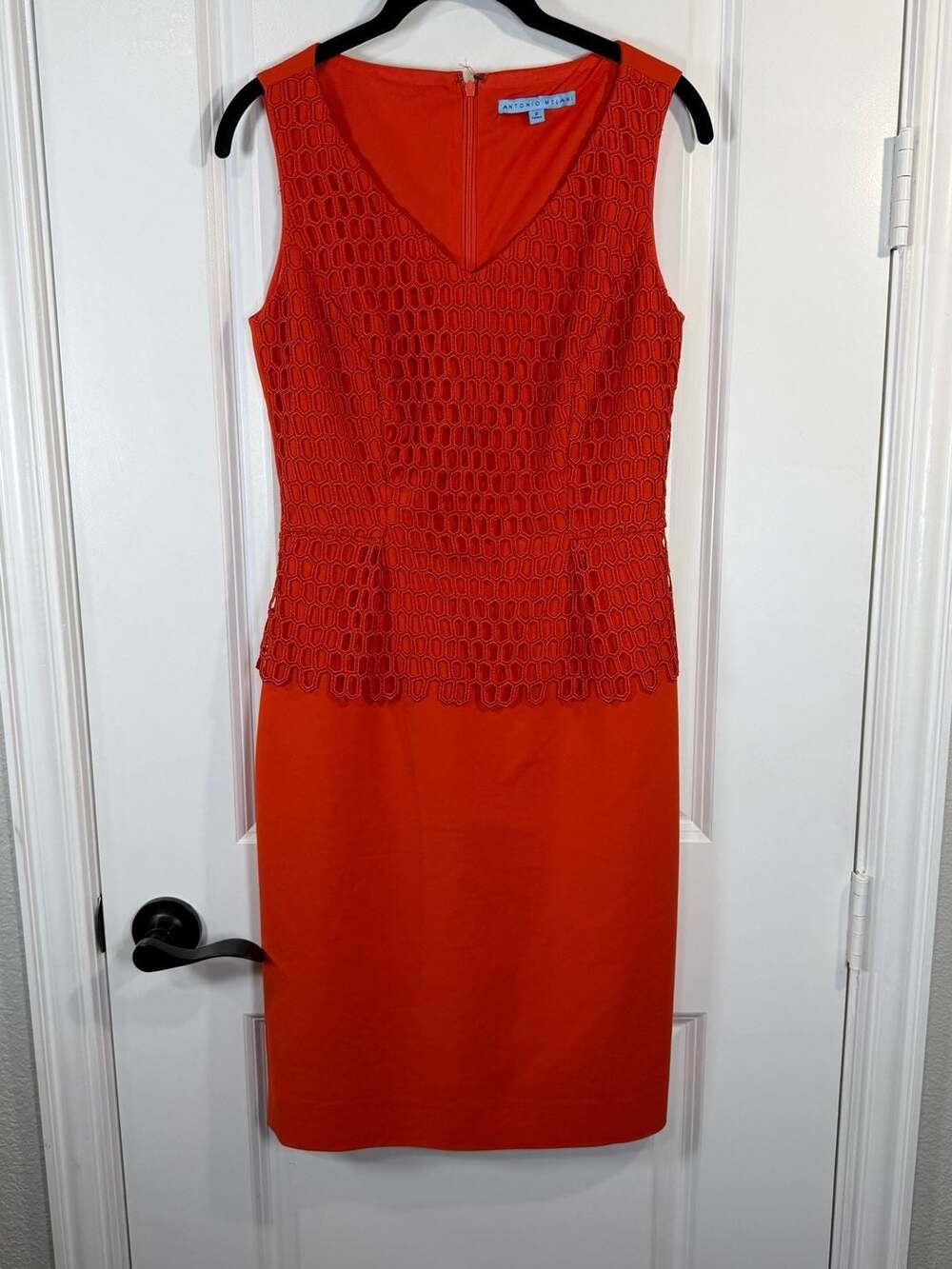 Antonio Melani Orange Honeycomb Lace Peplum Sheath Dress Size 2